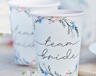 8 Team Bride Cups, Bachelorette Cups, Hen Party Cups, Bridal Shower Cups, Bridal Cups, Hen Do Cup, Floral Bridal Shower, Eco Friendly