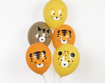 5 Jungle Animal Balloons, Safari Party Decorations, Animal Party Decorations, Tiger Balloons, Lion Balloons, Birthday Party Balloons