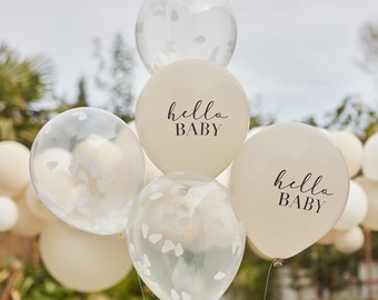 5 Hello Baby Baby Shower Balloons, Neutral Baby Shower, Eco Friendly Baby Shower, Baby Shower Decorations, Confetti Balloons, biodegradable