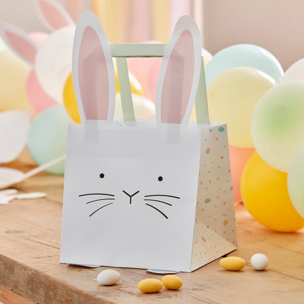 5 Bunny Rabbit Party Bags, Easter Egg Hunt Bag, Bunny Rabbit Treat Favour Bag, Easter Party Supplies, Eco Friendly Party, Rabbit Party Decor