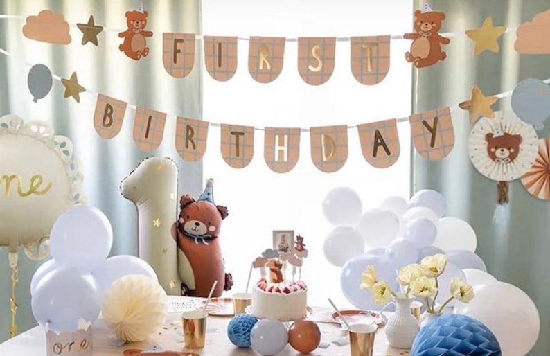 Teddy Bear 1st Birthday Decorations, One Bunting, One today, First Birthday Party, First Birthday Decor, 1st Birthday Decor, 1st Birthday image 2