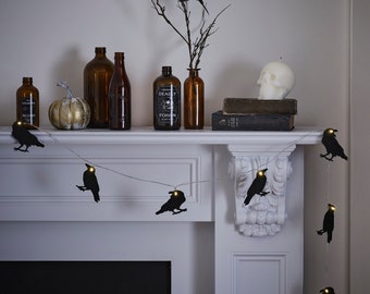 Crow Halloween Bunting with Lights, Halloween Bunting, Halloween Decorations, Halloween Homeware, Halloween Party Decorations