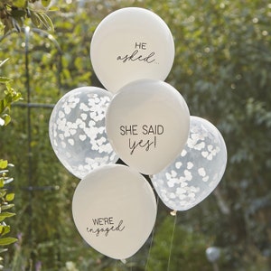 5 White Engagement Balloons, Engagement Party Decor, She said yes Balloons, Confetti Balloons, Engagement Party Decorations