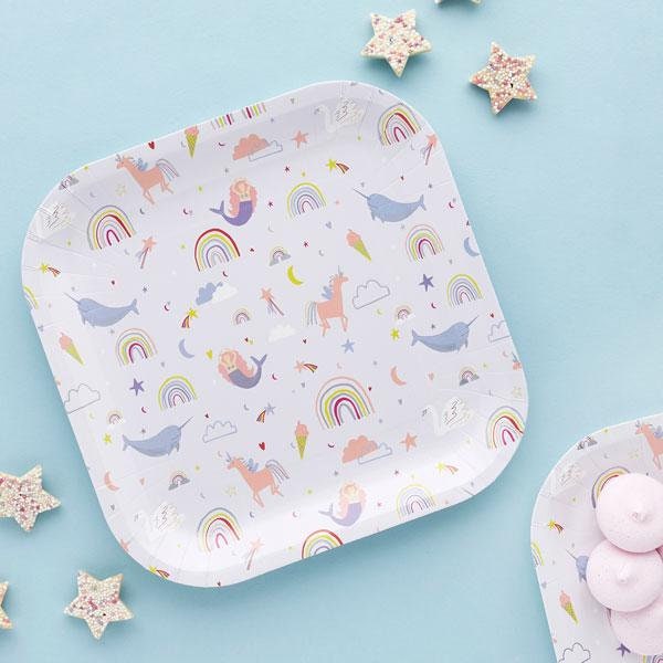 8 Mermaid Party Plates, Mermaid Party Supplies, Unicorn Party Plates, Unicorn Party Decor, Rainbow Party Plates, Girls Birthday Party