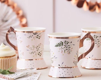 8 Floral Paper Party Tea Cups, Garden Party Tea Cups, Baby Shower Cups, Garden Party Cups, Tea for Two, Bridal Shower Tea Party Cups,