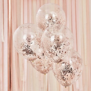 Ballons Transparents 35cm avec Confettis Rose Gold x5