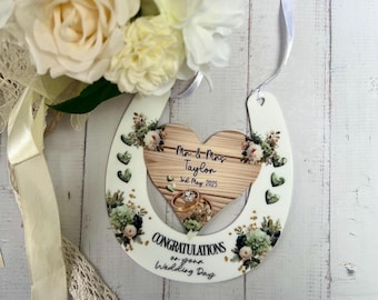 Personalisierte glückliche Hufeisen Hochzeitsgeschenk, Hochzeitsgeschenk, gerade verheiratet Geschenke, Hochzeitsandenken, kundenspezifisches Hochzeitsgeschenk, viel Glück Geschenk