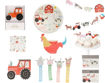 Farm Party Decorations, Farm Animal Party Supplies, Farm Birthday Party, Farm Party Plates, Farm Party Cups, Tractor Napkins, Farm Cake