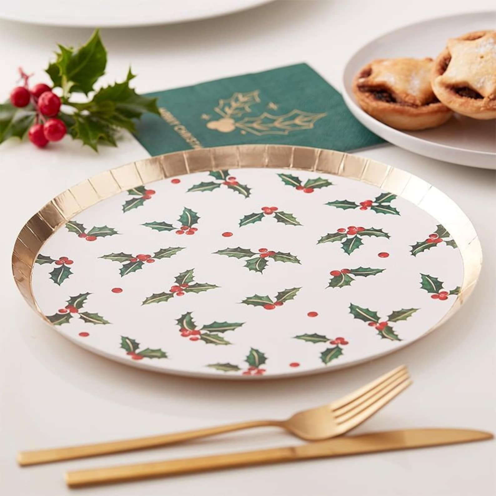 8 Christmas Party Plates Holiday Party Plates Holly Paper  Etsy