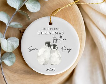 Personalised Christmas Couples Bauble – Silver Heart Star Tree Decoration, Custom Gift
