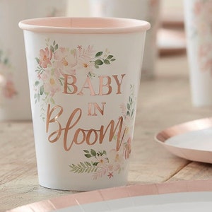 8 Baby in Bloom Baby Shower Cups, Rose Gold Baby Shower Decorations, Floral Baby Shower, Neutral Baby Shower Cups, New Arrival Party