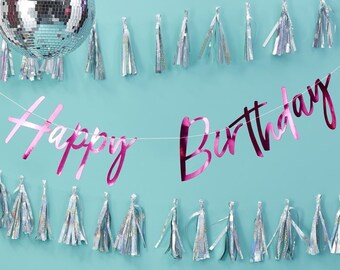 Hot Pink Happy Birthday Banner, Happy Birthday Bunting, Hot Pink Birthday Decorations Birthday Backdrop