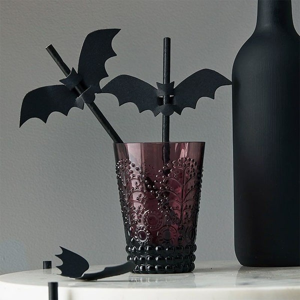 16 Bat Halloween Straws, Black Paper Straws, Halloween Decoration, Halloween Birthday, Halloween Party Supplies, Halloween Tableware,