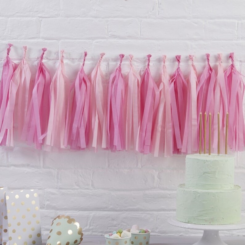 pink tissue paper garland