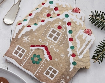 16 Gingerbread Christmas Napkins, Christmas Party Napkins, Christmas Paper Napkin, Traditional Christmas, Gingerbread Decor, Christmas Table