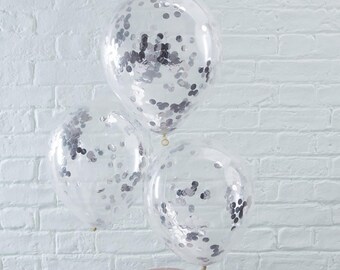 5 Silver Confetti Balloons, Wedding Balloons, Birthday, Engagement Balloons, Baby Shower, Bridal Shower, Hen Party, Bachelorette