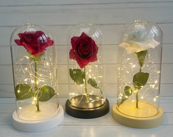 Personalised Rose Light Up Dome, Valentines Day Gift, Mothers Day Gift, Gift for Her, Wedding Table Decoration, Rose Gift