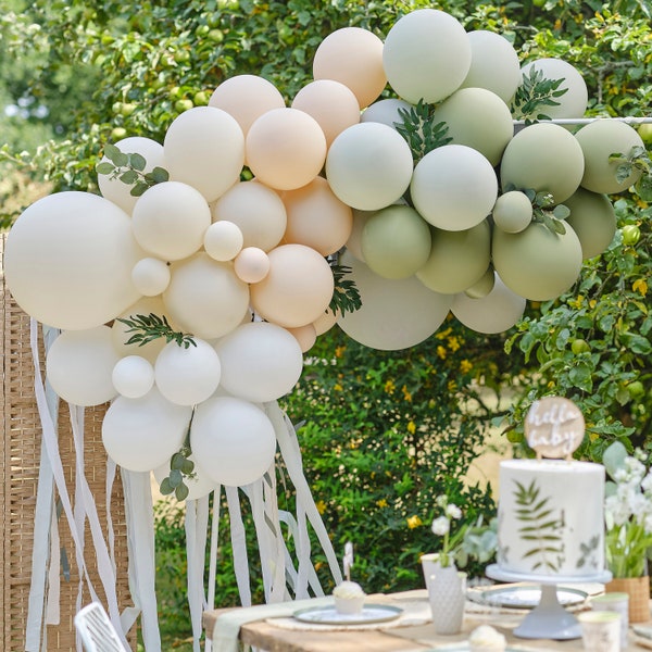 Taupe Sage Green Balloon Arch Kit with Eucalyptus, Balloon Garland Kit, Neutral Baby Shower, Baby Shower Balloons, Baby Shower Decorations