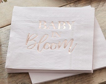 16 Baby Shower Napkins, Rose Gold Baby Shower, Blush Baby Shower, Baby Shower Decor, Baby in Bloom Napkins, Floral Baby Shower, Tea Party