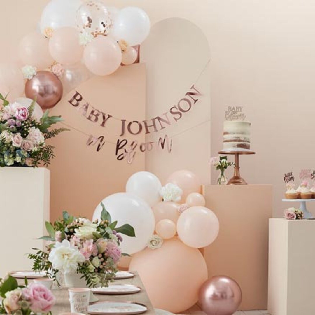 Rose Gold Baby Shower, Baby Shower Balloons, Floral Baby Shower Decor