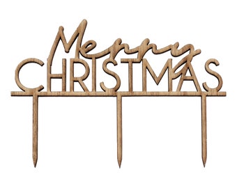 Wooden Merry Christmas Cake Topper, Festive Holiday Cake Topper