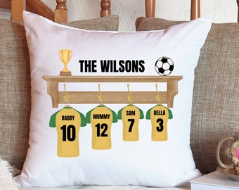 Personalised Football Team Cushion, Fathers Day Gift, Gift for Dad, Soccer Cushion, Family Cushion, Gift for Him, Daddys Team,