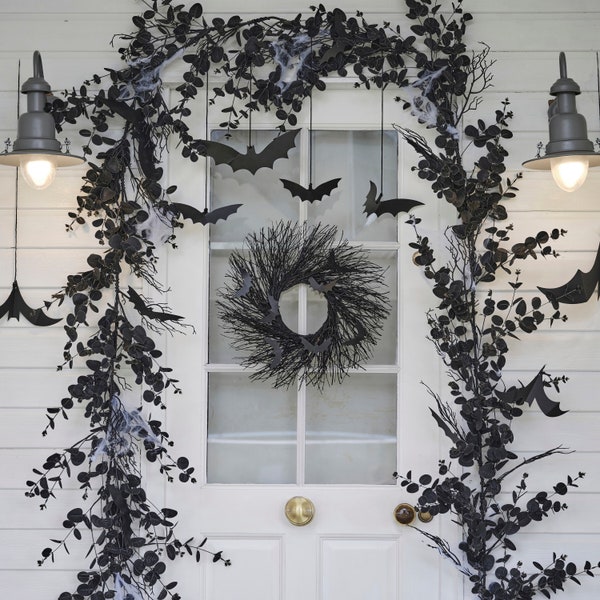 Halloween Garland Foliage Door Kit , Halloween Door Decor, Bat Decoration, Halloween Decorations, Halloween Party, Halloween Porch Ideas