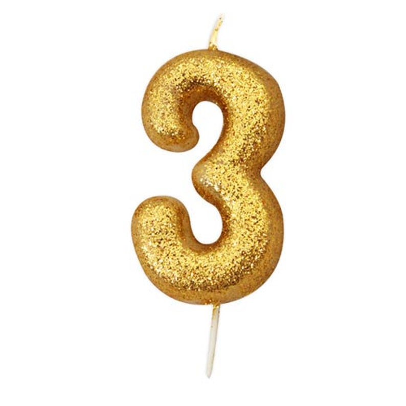 Number 3 Gold Glitter Candle Gold 3 Candle Age Candles Etsy