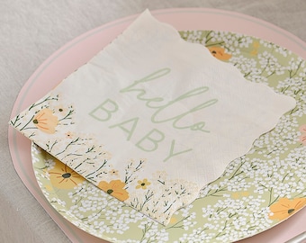 16 Hello Baby Floral Baby Shower Napkins, Floral Baby Shower, Gender Reveal Cups, Baby Shower Tea Party, Floral Baby Shower, Hello Baby