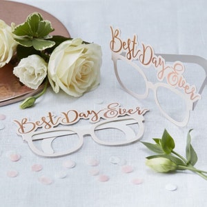 8 Best Day Ever Wedding Photo Prop Glasses, Best Day Ever, Wedding Photo Booth, Selfie Props, Wedding Selfie, Table Photo Props, Rose Gold