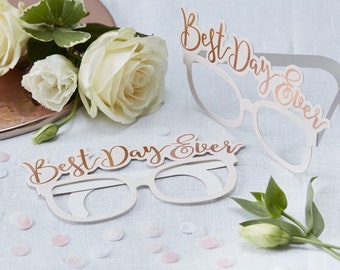 8 Best Day Ever Wedding Photo Prop Glasses, Best Day Ever, Wedding Photo Booth, Selfie Props, Wedding Selfie, Table Photo Props, Rose Gold