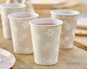 8 Daisy Floral Paper Cups, Garden Party Tea Cups, Baby Shower Cups, Garden Party Cups, Tea for Two, Bridal Shower Tea Party Cups, Birthday