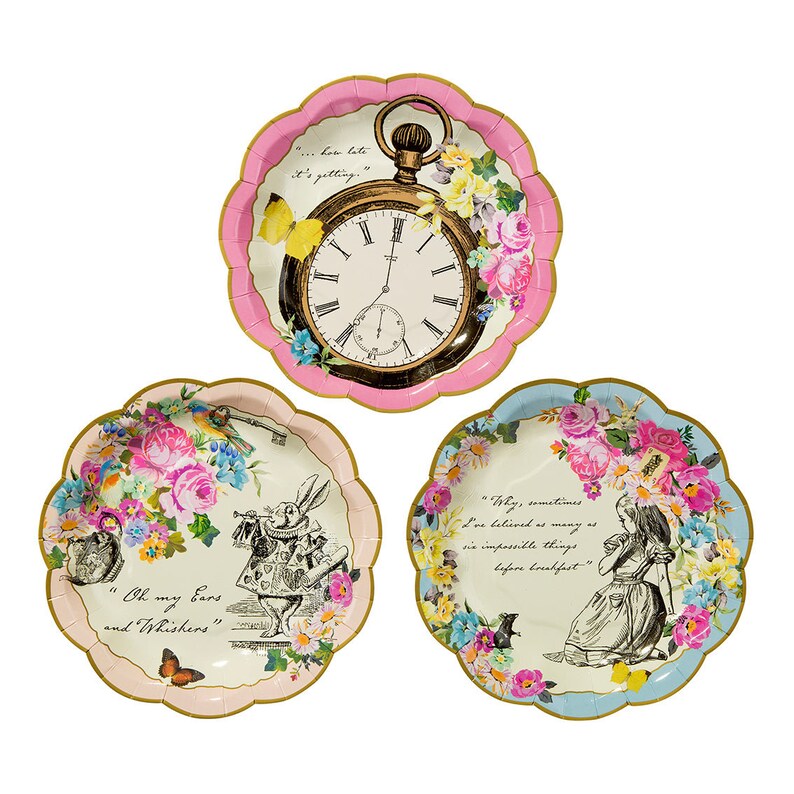 12 Alice in Wonderland Party Plates Mad Hatter Tea Party Decorations Alice in Wonderland Theme Garden Party
