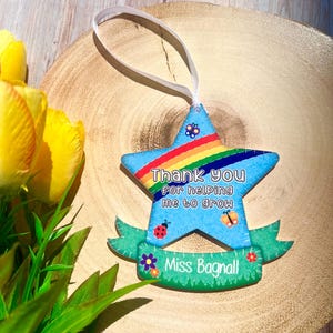 Personalised Teacher Star Gift, Thank You Rainbow Ornament, End of Term Gift, Nursery leavers, Helping me grow, Keepsake Gift