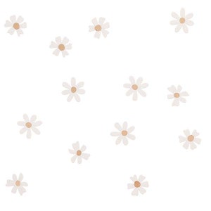 May include: White background with a scattered pattern of daisy flowers. Each daisy has white petals and a light brown center. The flowers are evenly spaced across the image.