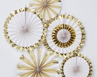 5 Gold and White Fan Decorations, Oh Baby, New Baby Party, Gender Reveal, Gold Baby Shower, Baby Shower, Gold and White Decor, Party Decor