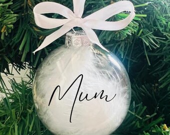 Personalised Christmas Bauble, Feather Christmas Ornament, Bauble, Personalised Christmas Decoration, Family Name Bauble, Secret Santa