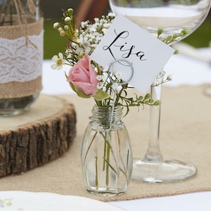 4 Glas Tischkartenhalter, rustikale Hochzeit, Tischkartenhalter, Bud Vase, Hochzeit Herzstück, Hochzeitsgeschirr, Hochzeitsdekoration