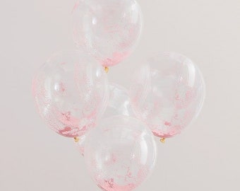 5 globos rosas con confeti, globos rosas de cumpleaños, globos de boda, globos de compromiso, globos para baby shower, despedida de soltera, fiesta de soltera