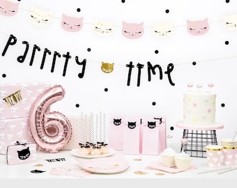 Kitty Cat Party Decorations, Kitty Cat Birthday Theme, Kitty Cat Birthday Supplies, Pink Gold Birthday Decor, Kitty Cat Party Plates