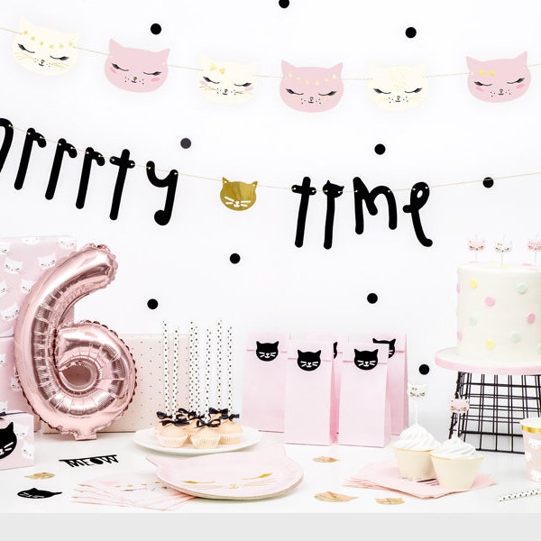 Kitty Cat Birthday Party in a Box, Kitty Cat Birthday Theme, Kitty Cat Birthday Supplies, Pink Gold Birthday Decor, Pink White Napkins