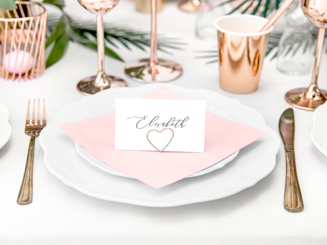 10 Rose Gold Metal Heart Place Card Holders Place Name Holder Etsy UK