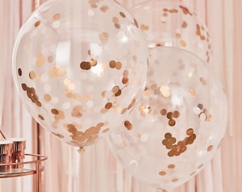 3 Large Rose Gold Confetti Balloons, Rose Gold Birthday Balloons, Wedding Balloons, Engagement Balloons, Baby Shower, Bridal shower