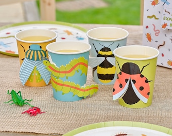 8 Vasos de papel para fiesta de insectos, Fiesta de cumpleaños infantil, Fiesta de exploradores, Fiesta Creep Crawly, Fiesta temática de la naturaleza, Decoración de fiesta para niños, Copas de fiesta