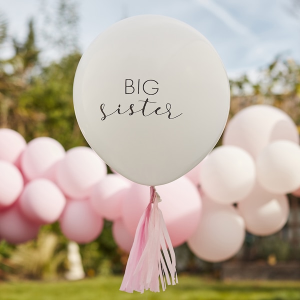 Giant Big Sister Balloon with Pink Tassels, Baby Shower Balloons, Neutral Baby Shower, Eco Friendly Baby Shower, Baby Shower Decorations
