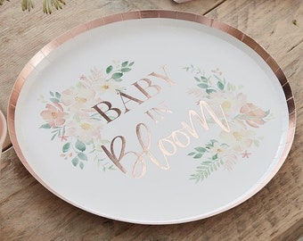 8 Baby in Bloom Baby Shower Plates, Floral Baby Shower, Rose Gold Decor, Gender Reveal Plates, Baby Shower Tea Party, Floral Baby Shower