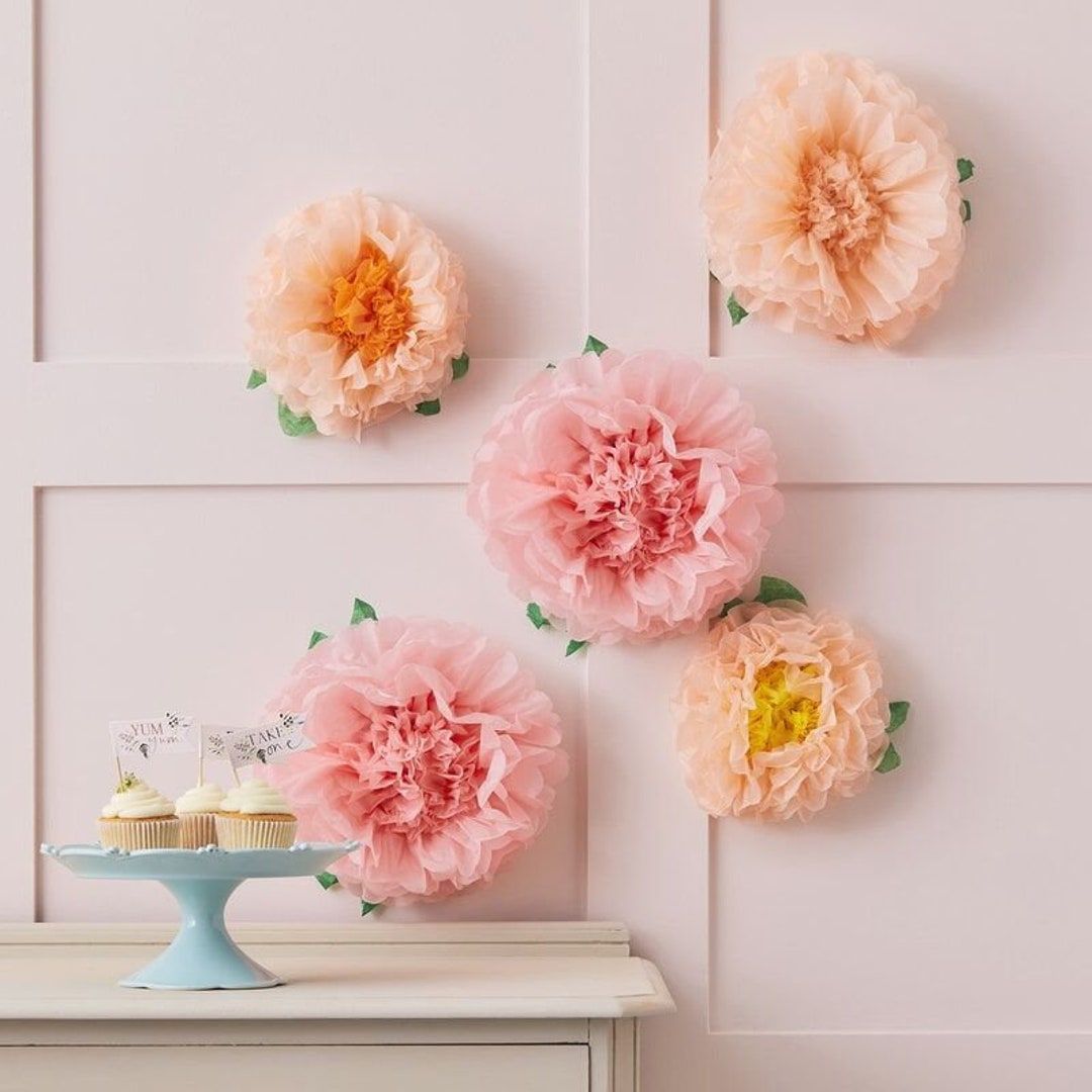 5 Tissue Paper Flowers, Flower Backdrop, Paper Wall Flowers, Artificial