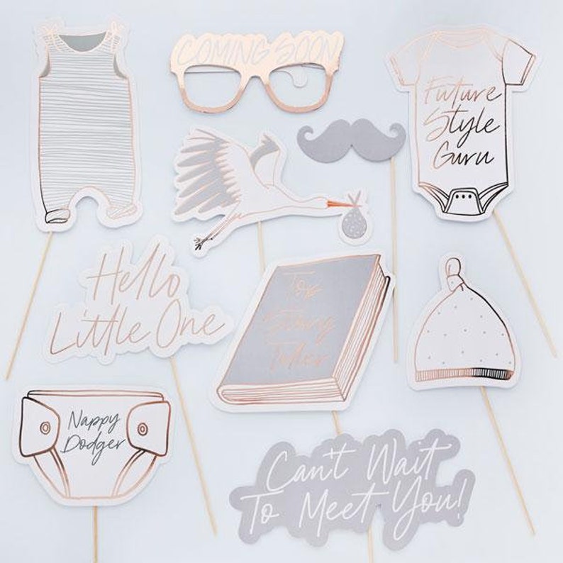 Baby Shower Photo booth Gender Reveal New arrival party Party Props Baby Shower Rose Gold Party Photo Props Baby Shower Game