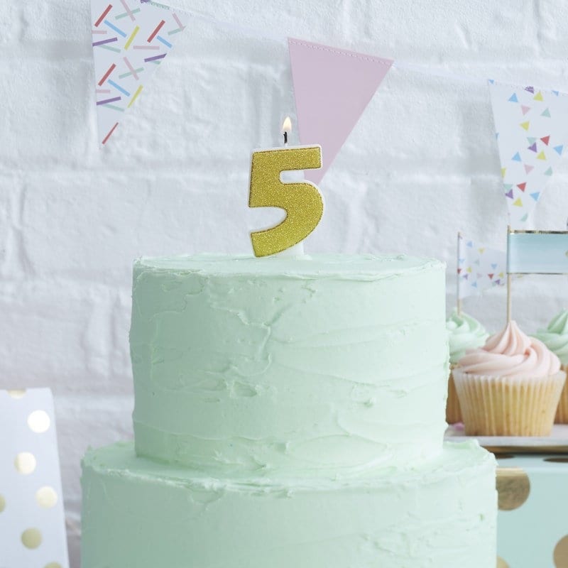 Gold Age 5 Glitter Moulded Pick Number Candle Gold Age 5 Glitter Moulded Pick Number Candle