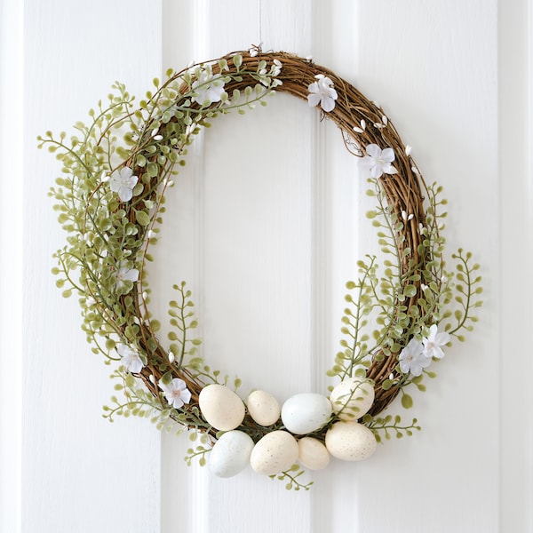 Egg Foliage Twig Spring Wreath, Front Door Wreath, Easter Wreath, Spring Home Decor, Easter Decor, Artificial Flower Wreath